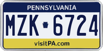 PA license plate MZK6724