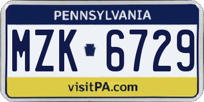 PA license plate MZK6729
