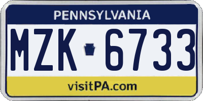 PA license plate MZK6733