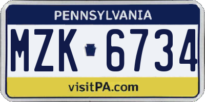 PA license plate MZK6734