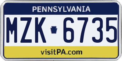 PA license plate MZK6735