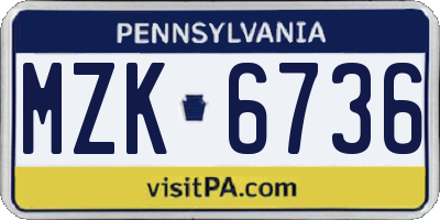 PA license plate MZK6736