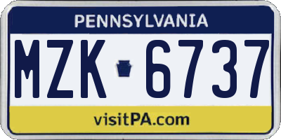 PA license plate MZK6737