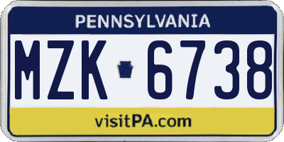 PA license plate MZK6738