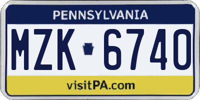 PA license plate MZK6740