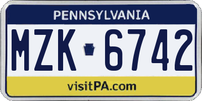 PA license plate MZK6742