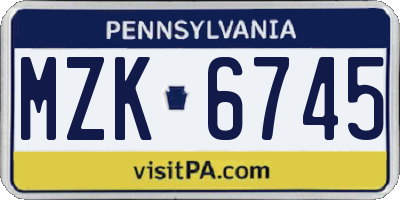 PA license plate MZK6745