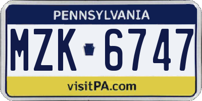 PA license plate MZK6747