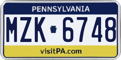PA license plate MZK6748