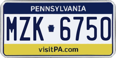 PA license plate MZK6750