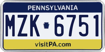PA license plate MZK6751