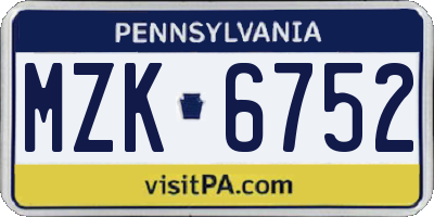 PA license plate MZK6752