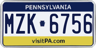 PA license plate MZK6756