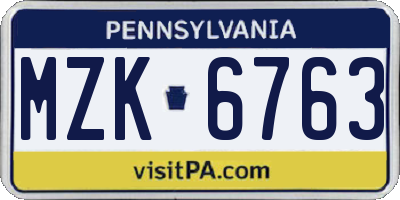 PA license plate MZK6763