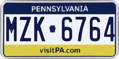 PA license plate MZK6764