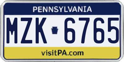 PA license plate MZK6765