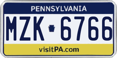 PA license plate MZK6766