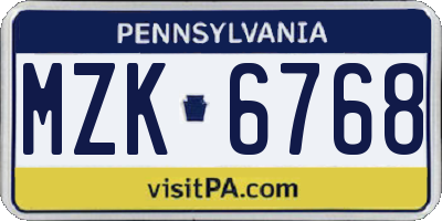 PA license plate MZK6768