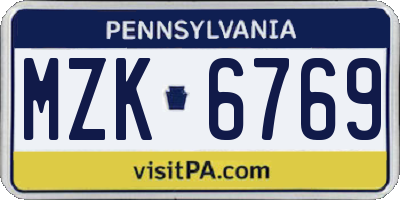 PA license plate MZK6769