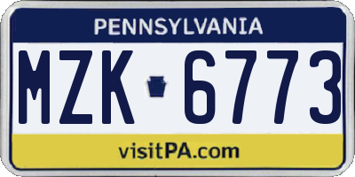 PA license plate MZK6773