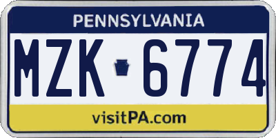 PA license plate MZK6774