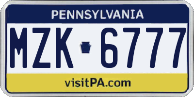 PA license plate MZK6777