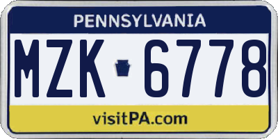 PA license plate MZK6778