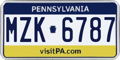 PA license plate MZK6787