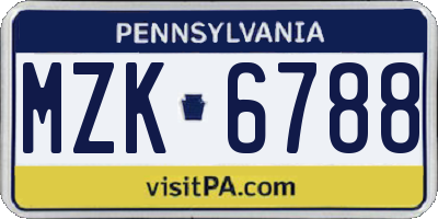 PA license plate MZK6788