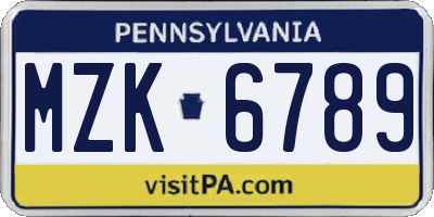PA license plate MZK6789