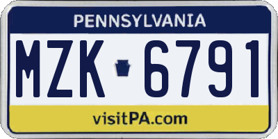 PA license plate MZK6791