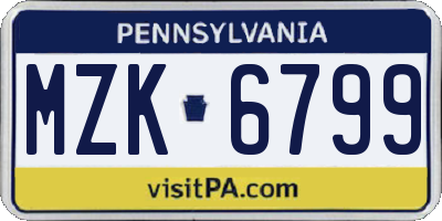 PA license plate MZK6799