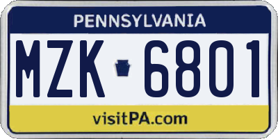 PA license plate MZK6801