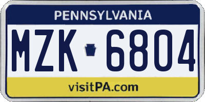 PA license plate MZK6804