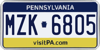 PA license plate MZK6805