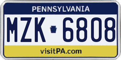 PA license plate MZK6808