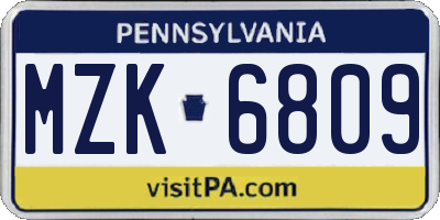 PA license plate MZK6809