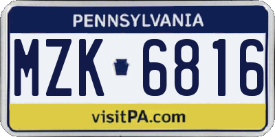 PA license plate MZK6816