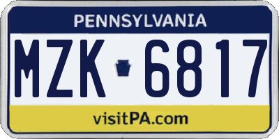 PA license plate MZK6817