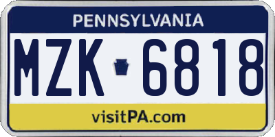 PA license plate MZK6818