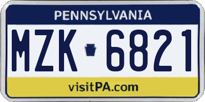 PA license plate MZK6821