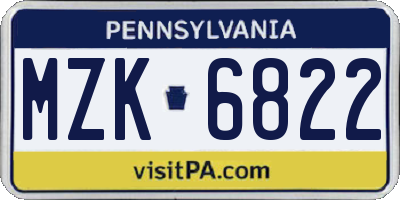 PA license plate MZK6822