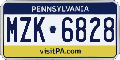 PA license plate MZK6828