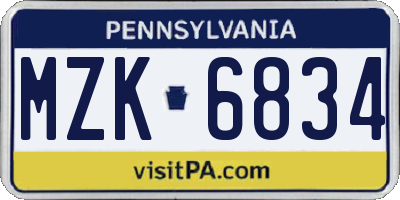 PA license plate MZK6834