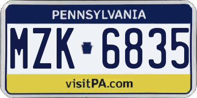 PA license plate MZK6835