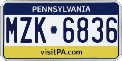 PA license plate MZK6836