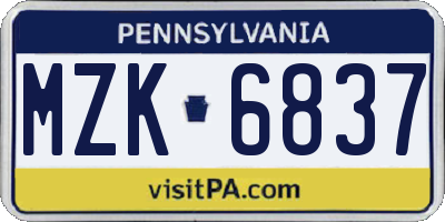 PA license plate MZK6837