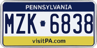 PA license plate MZK6838