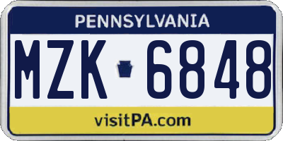 PA license plate MZK6848