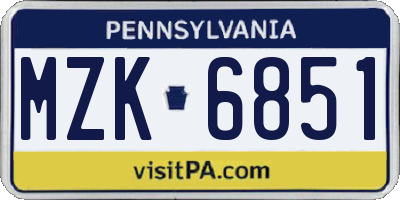 PA license plate MZK6851